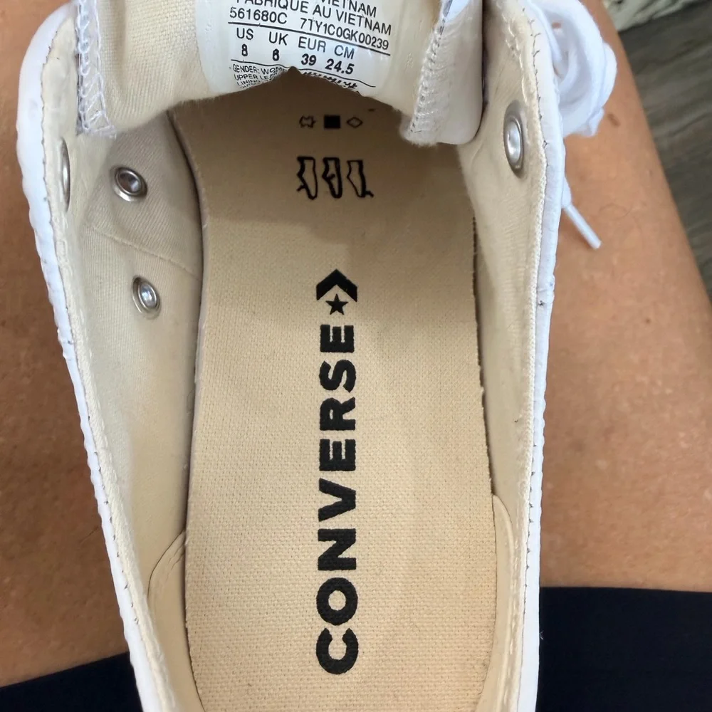 Converse White Low Top Canvas Sneakers with Black Trim - Picture 5 of 7